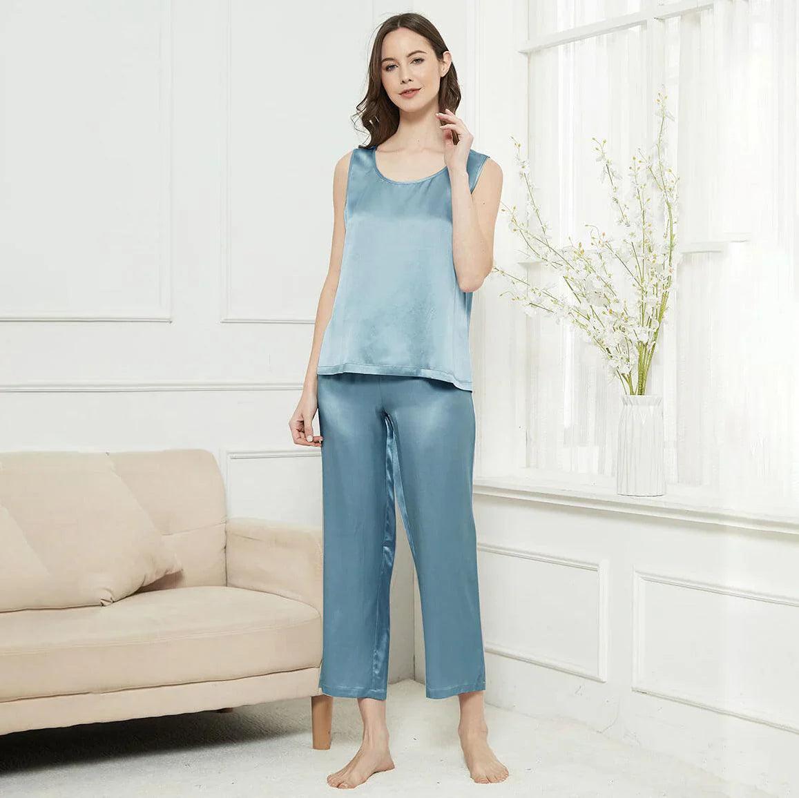 SILK TOP & PAJAMA SET - HAZEBLUE