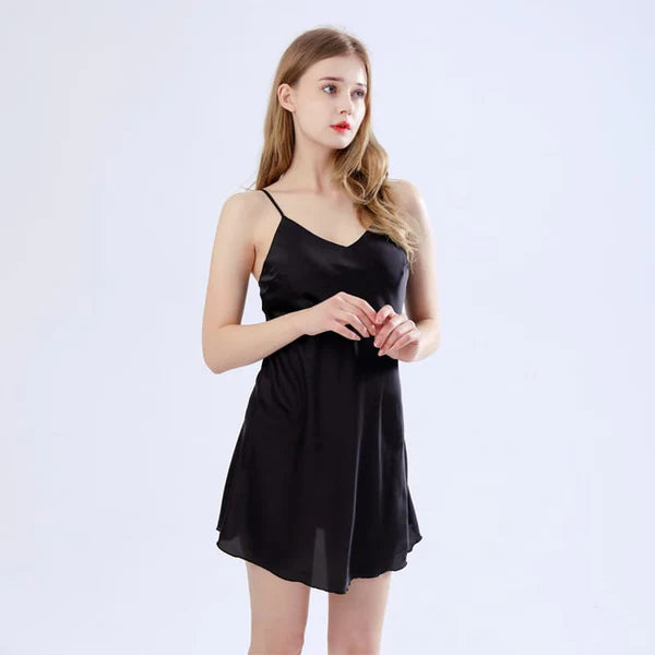 MALAI SILKY NIGHTGOWNS - BLACK