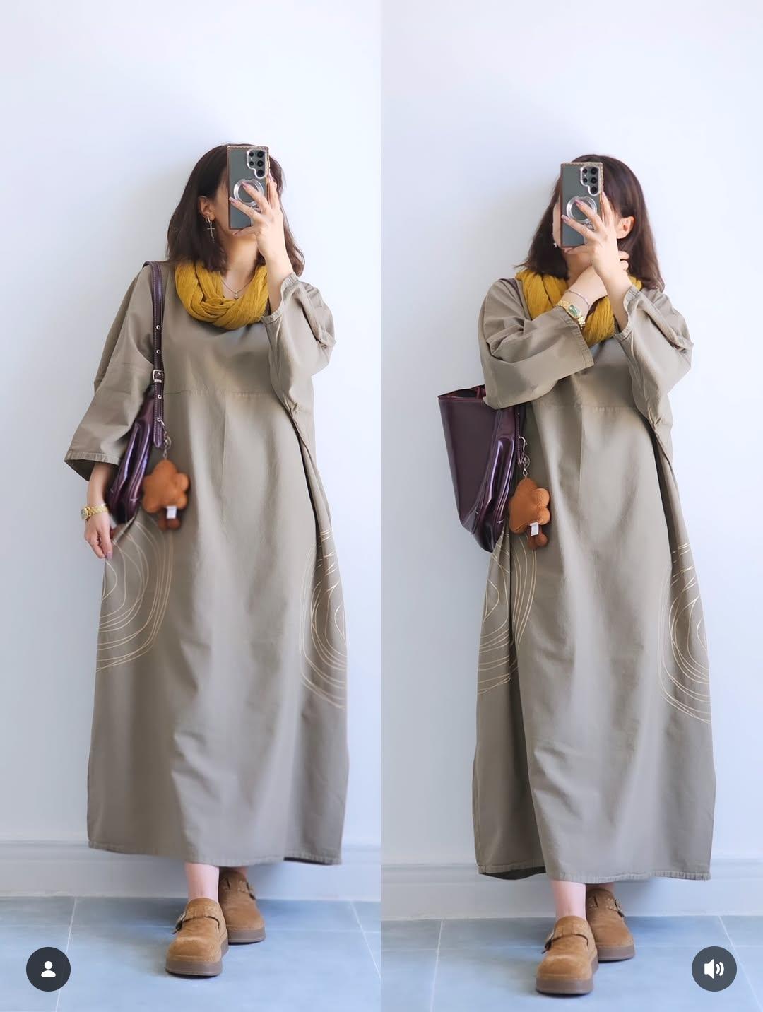 Premium Women's Linen Maxi Dress with Round Embroidery Relaxed Fit