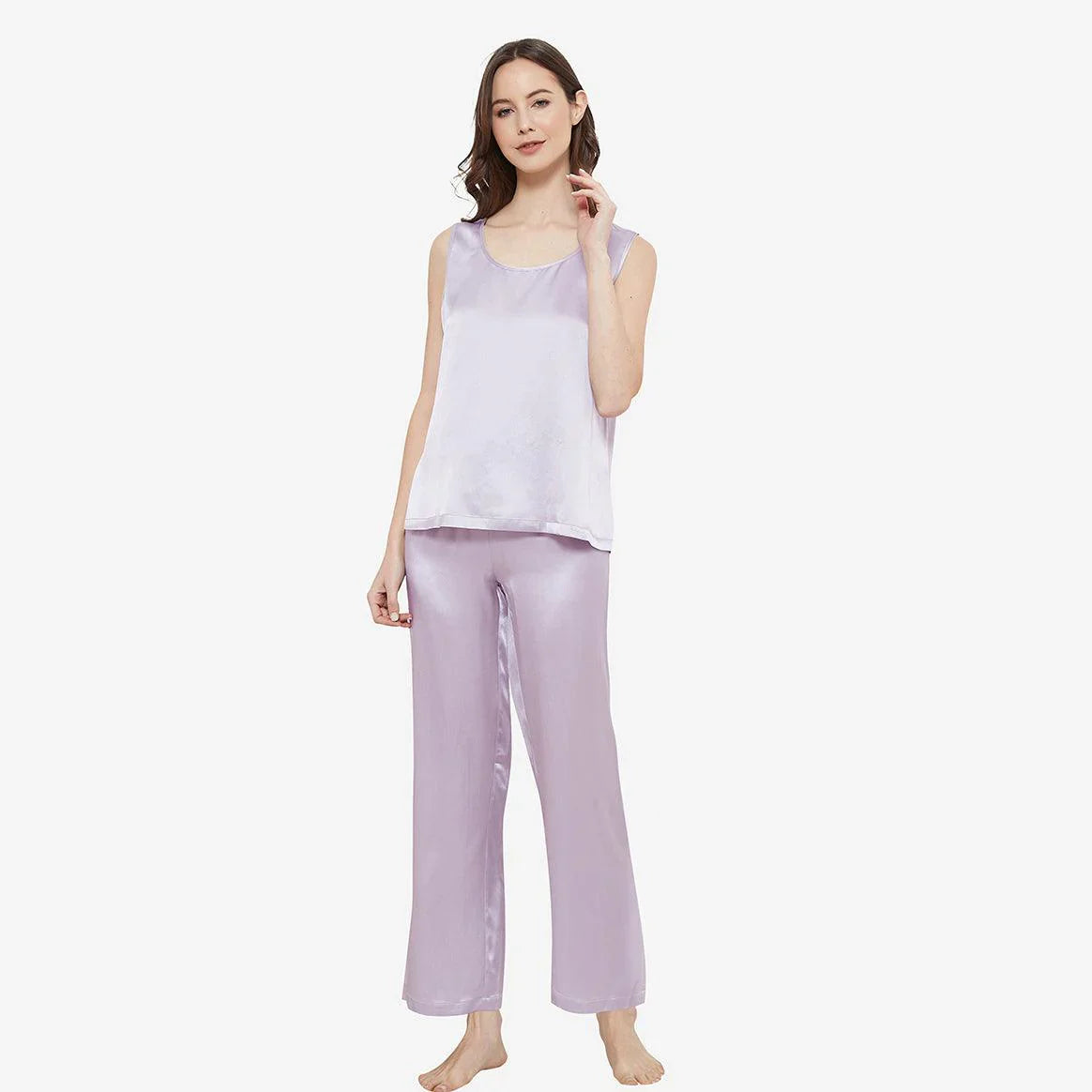 SILK TOP & PAJAMA SET - LAVENDER