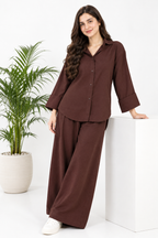 Plain Barbary Mocha Button Co-ord Set -BV1019
