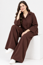 Plain Barbary Mocha Button Co-ord Set -BV1019
