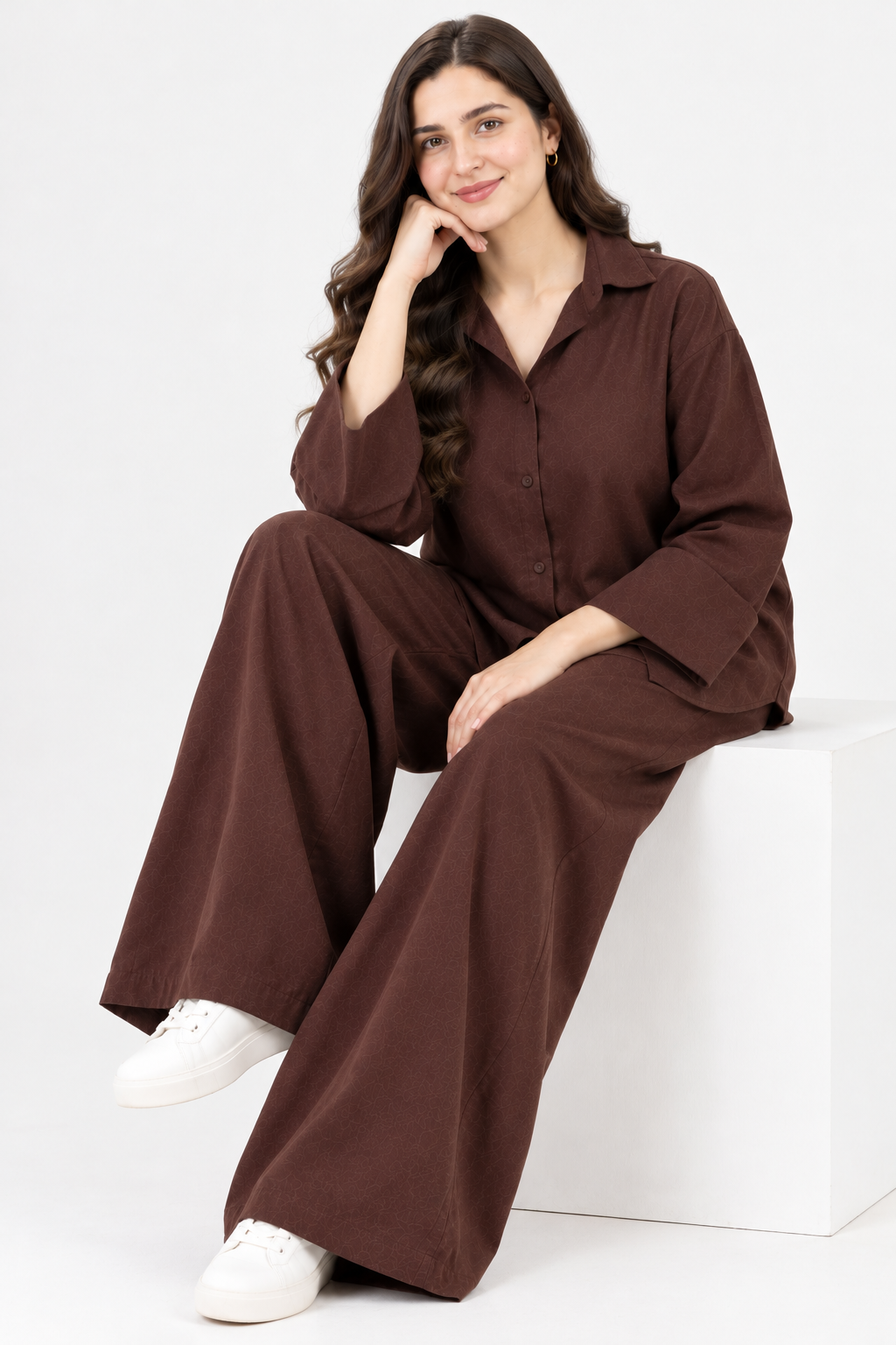 Plain Barbary Mocha Button Co-ord Set -BV1019