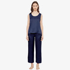 SILK TOP & PAJAMA SET - NAVYBLUE