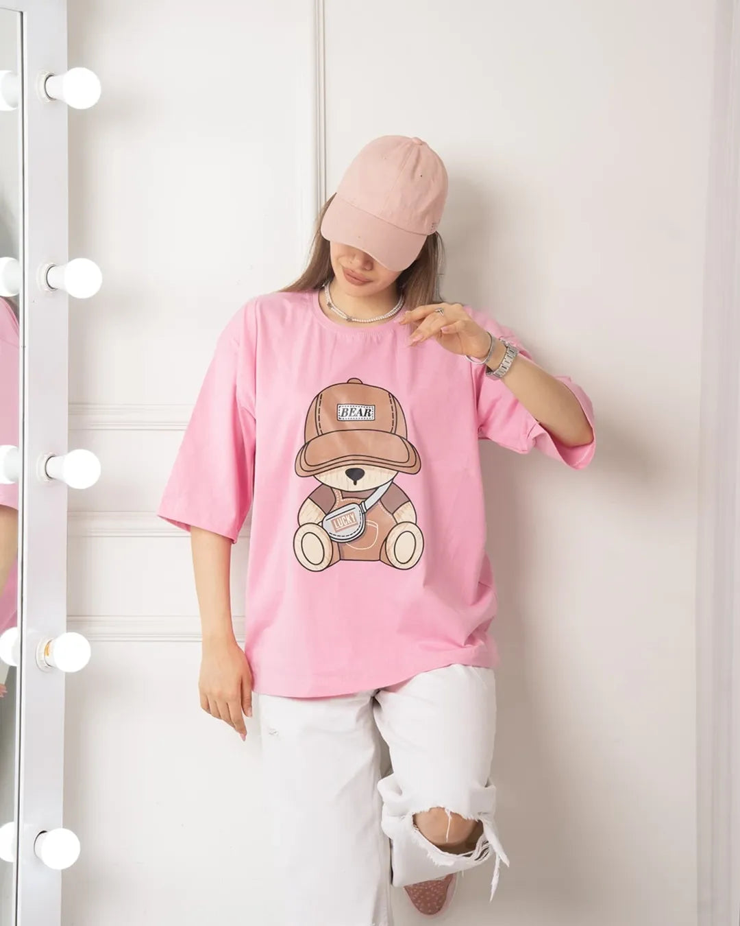 Lucky Bear Printed Drop Shoulder Tees