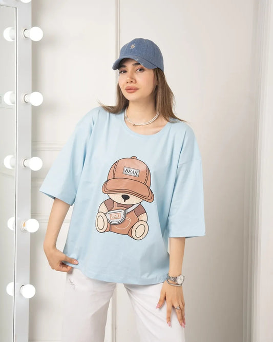 Lucky Bear Printed Drop Shoulder Tees
