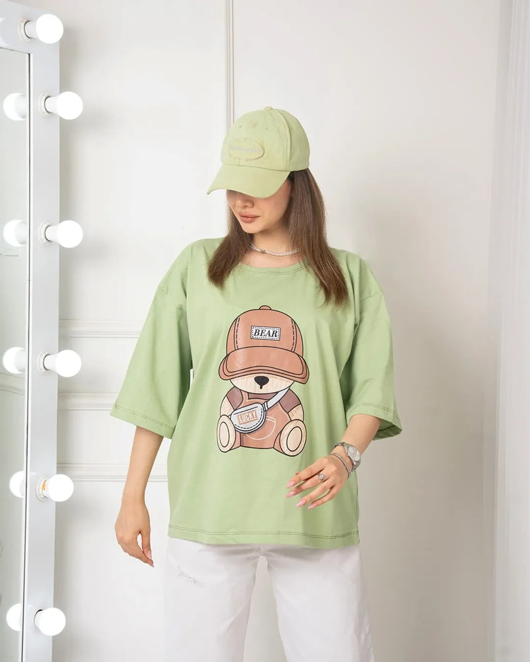 Lucky Bear Printed Drop Shoulder Tees