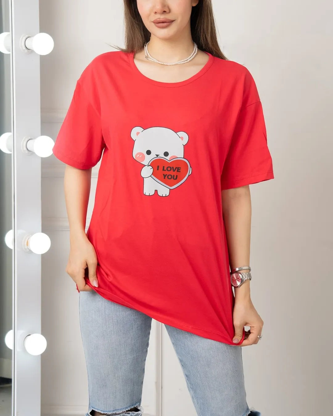 Love Bear Printed Drop Shoulder Tees