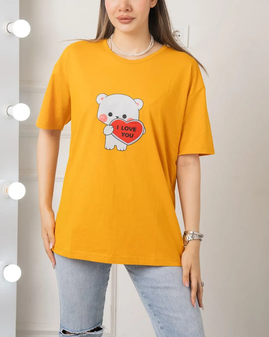 Love Bear Printed Drop Shoulder Tees