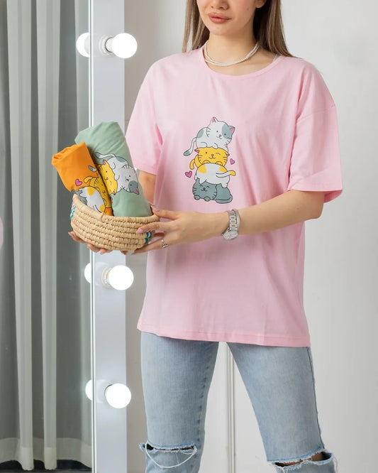 Kittens Printed Drop Shoulder Tees