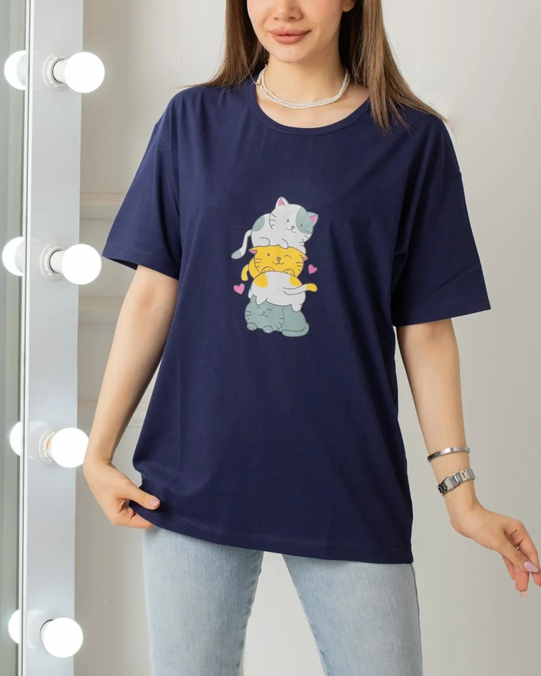 Kittens Printed Drop Shoulder Tees