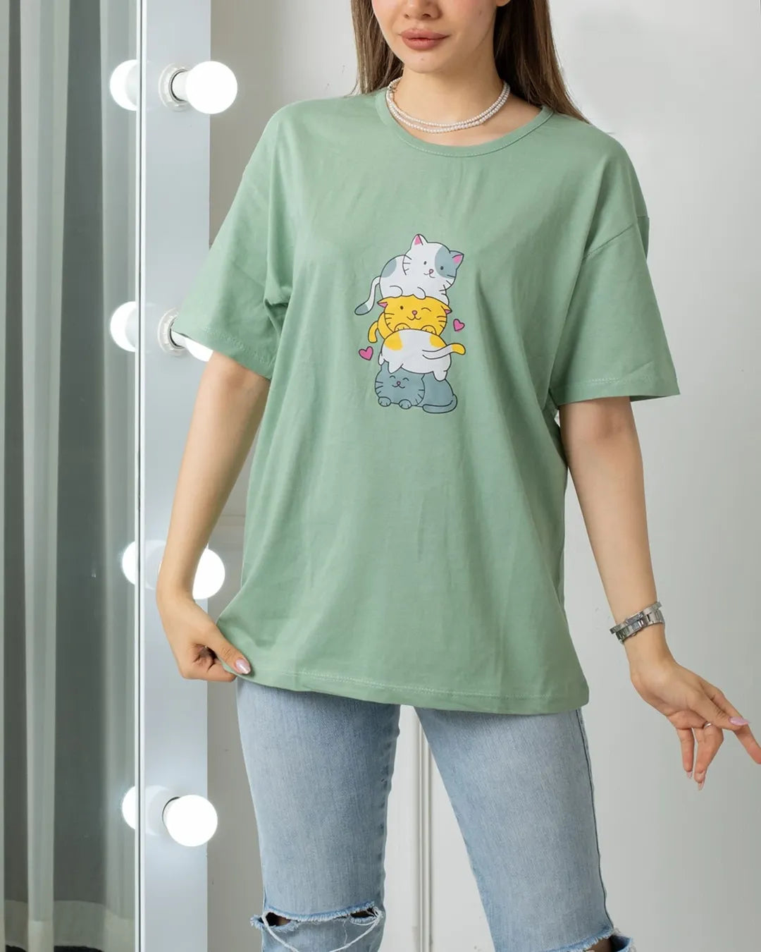 Kittens Printed Drop Shoulder Tees