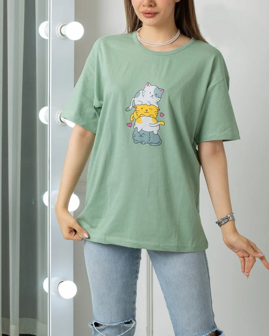 Kittens Printed Drop Shoulder Tees