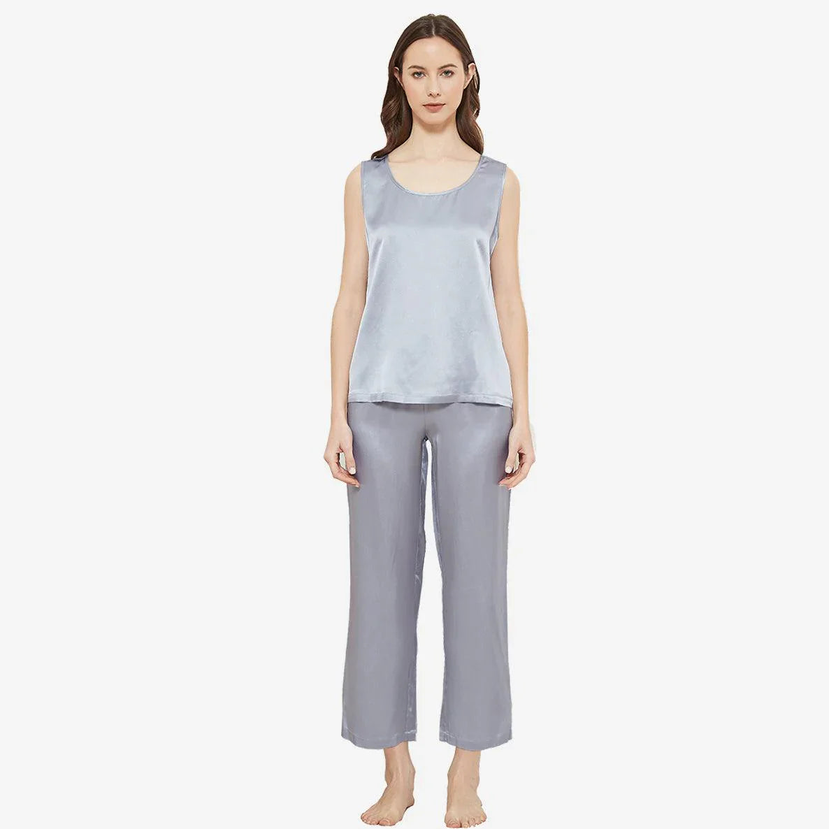 SILK TOP & PAJAMA SET - SILVER