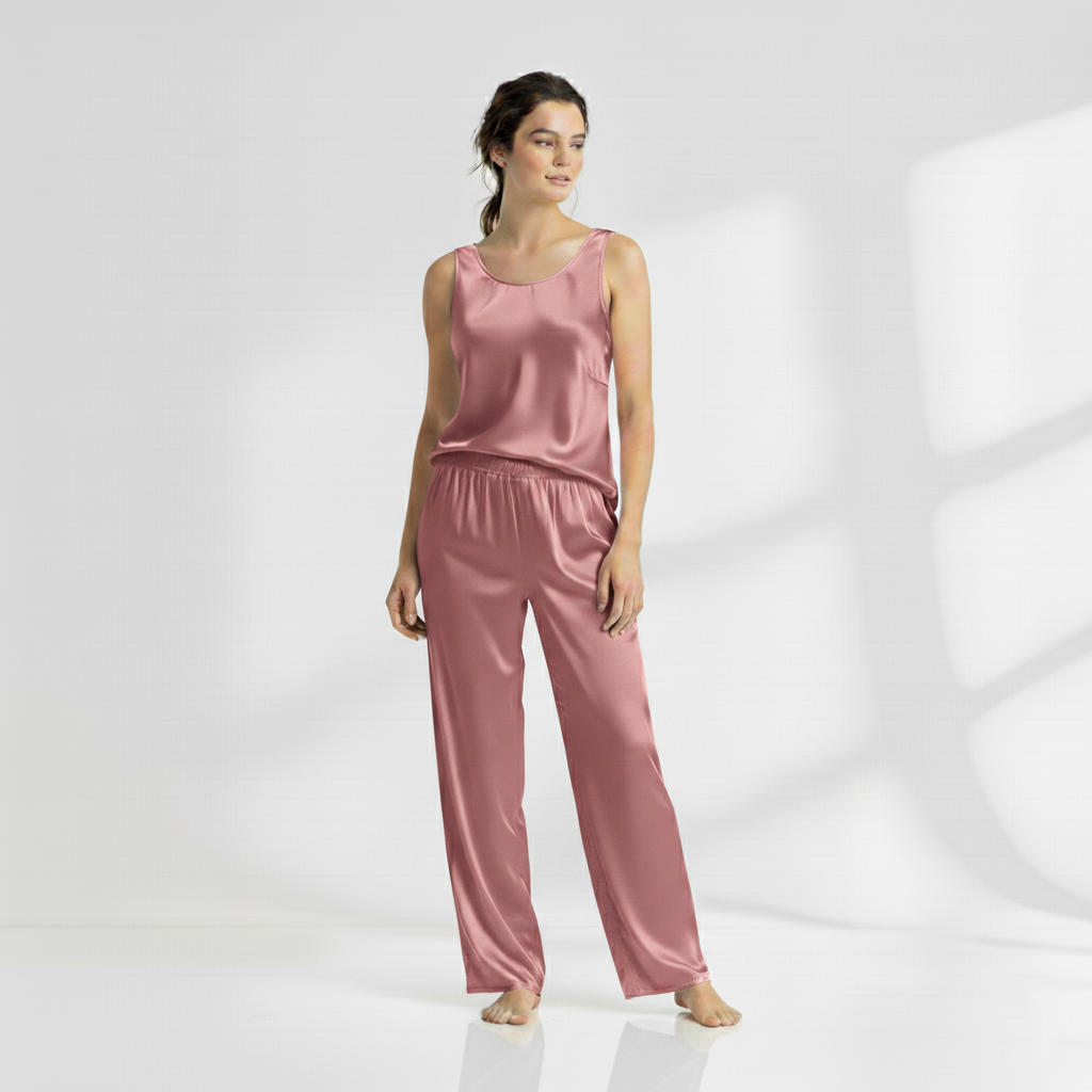 SILK TOP & PAJAMA SET - PINK