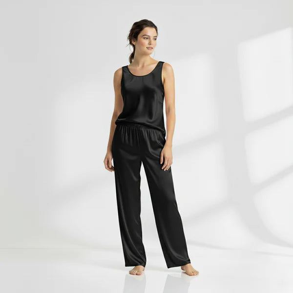 SILK TOP & PAJAMA SET - BLACK