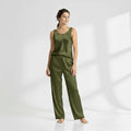 SILK TOP & PAJAMA SET - OLIVE