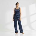 SILK TOP & PAJAMA SET - NAVYBLUE