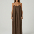 STUNNING BACKLESS MAXI DRESS - DUSTY BROWN