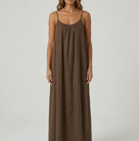 STUNNING BACKLESS MAXI DRESS - DUSTY BROWN
