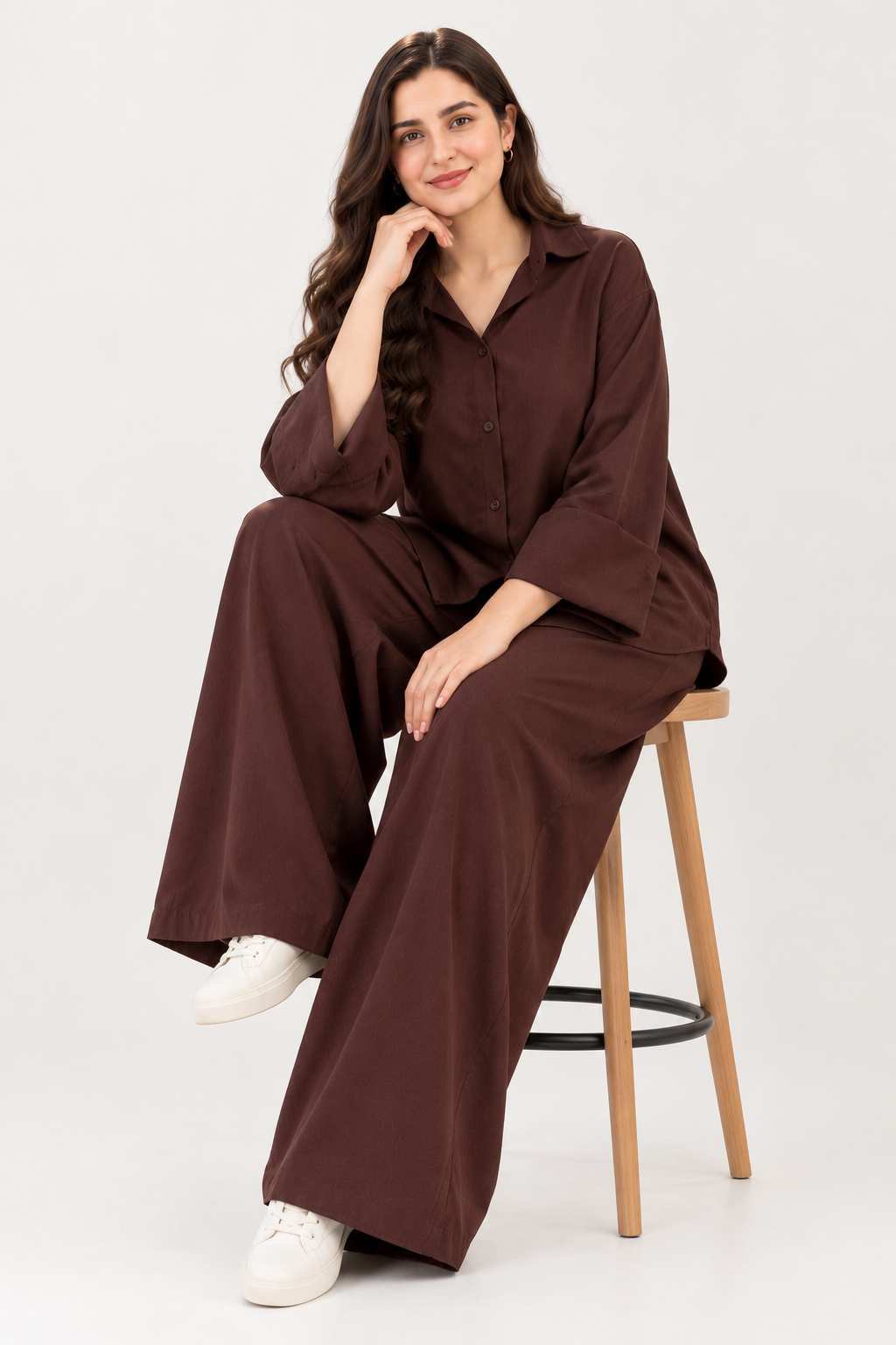 Plain Barbary Mocha Button Co-ord Set -BV1019