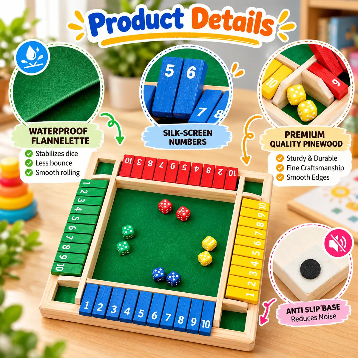 hut The Box Dice Game – Wooden Family Math Board Game 2–4 Players