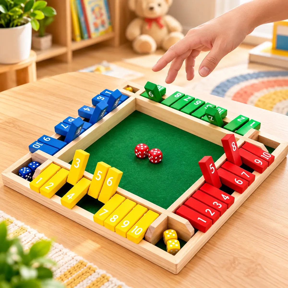 hut The Box Dice Game – Wooden Family Math Board Game 2–4 Players