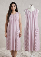 Premium Vertical Stripe Sleeveless Nighty with Pocket