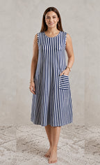Premium Vertical Stripe Sleeveless Nighty with Pocket
