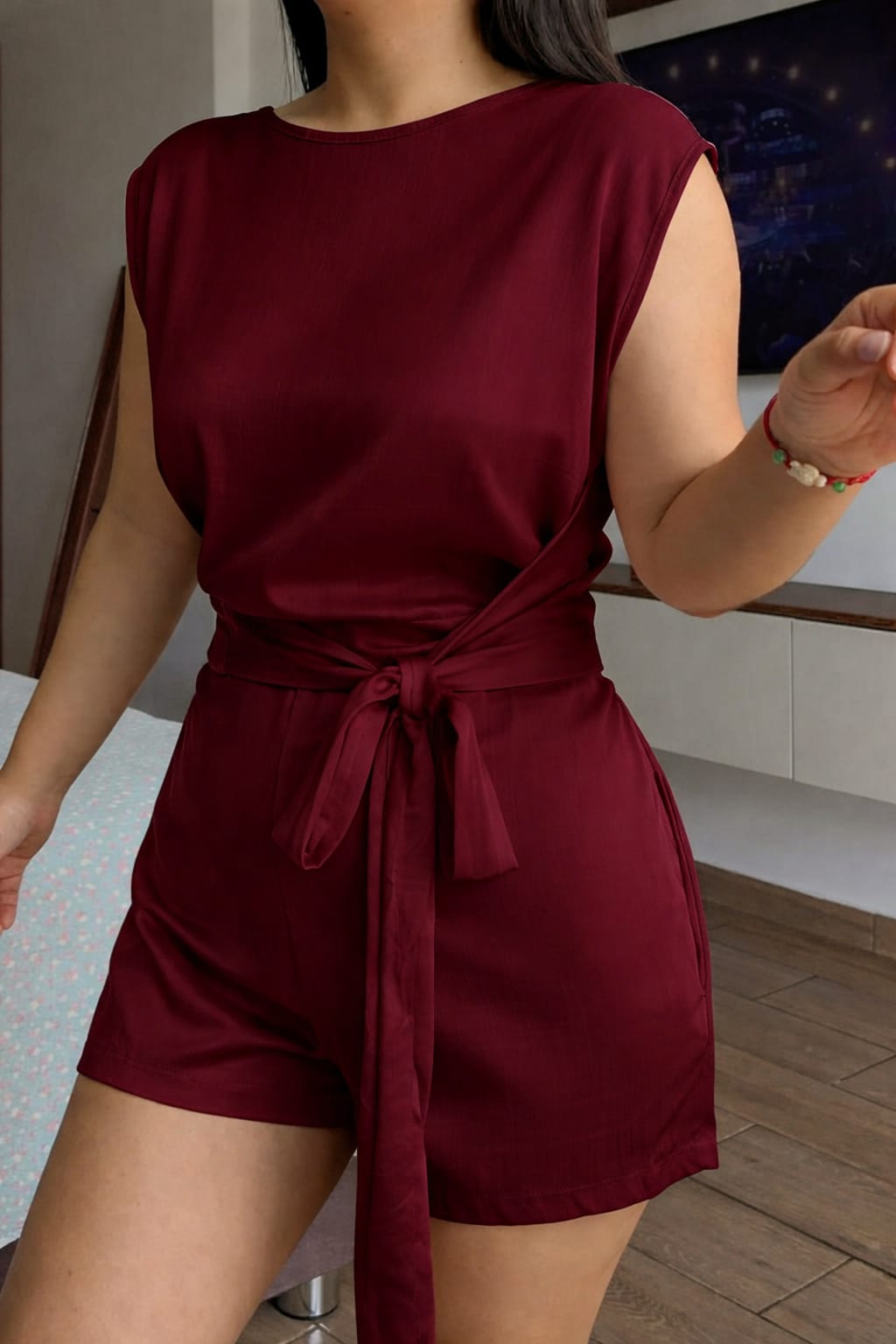 ROMINA LINEN ONE-PIECE OUTFIT JUMPSUIT - DEEP RED