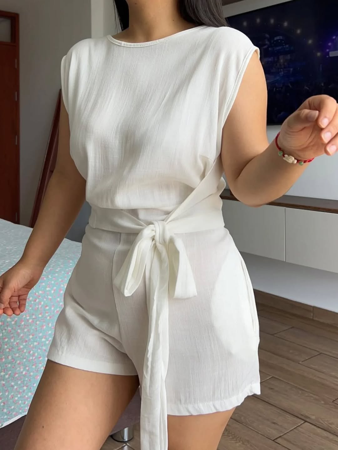 ROMINA LINEN ONE-PIECE OUTFIT JUMPSUIT - SEASHELL WHITE