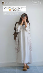 Premium Women's Linen Maxi Dress with Round Embroidery Relaxed Fit
