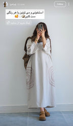 Premium Women's Linen Maxi Dress with Round Embroidery Relaxed Fit