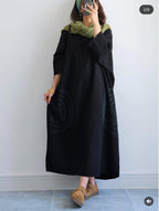 Premium Women's Linen Maxi Dress with Round Embroidery Relaxed Fit