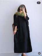 Premium Women's Linen Maxi Dress with Round Embroidery Relaxed Fit