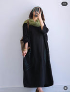 Premium Women's Linen Maxi Dress with Round Embroidery Relaxed Fit