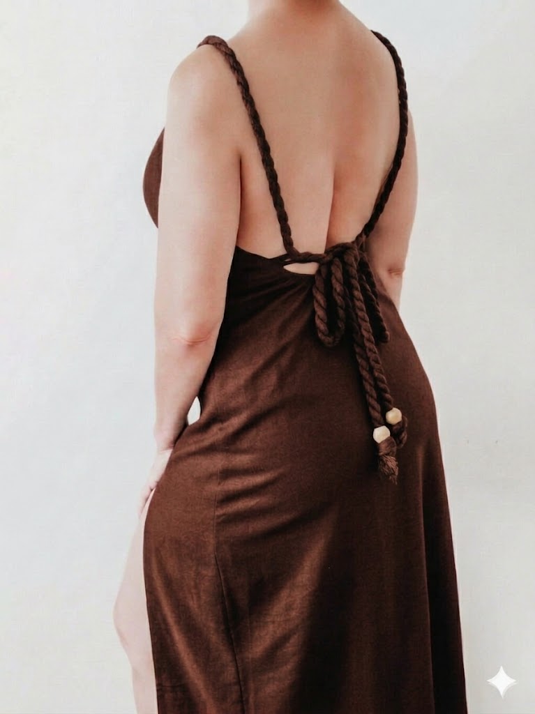 LUNA BACKLESS LINEN MAXI DRESS - MOCHA