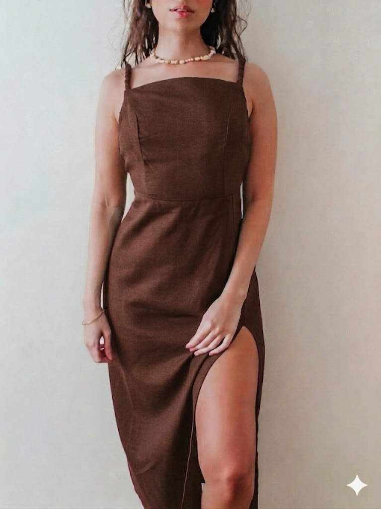 LUNA BACKLESS LINEN MAXI DRESS - MOCHA