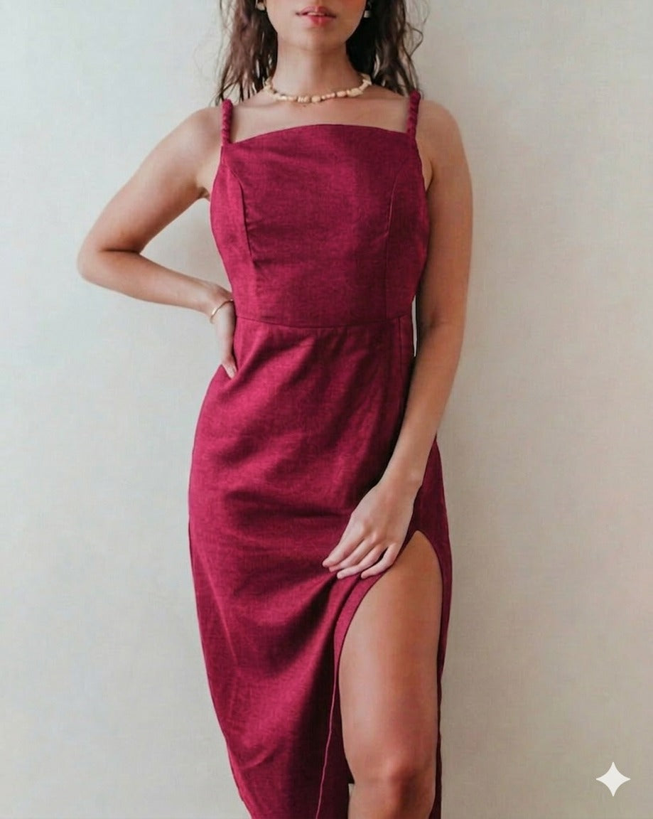 LUNA BACKLESS LINEN MAXI DRESS - DEEP PINK
