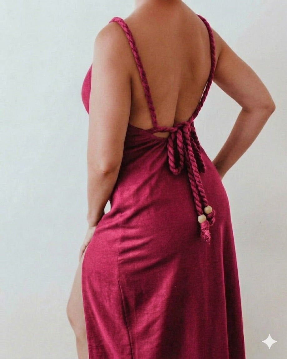 LUNA BACKLESS LINEN MAXI DRESS - DEEP PINK