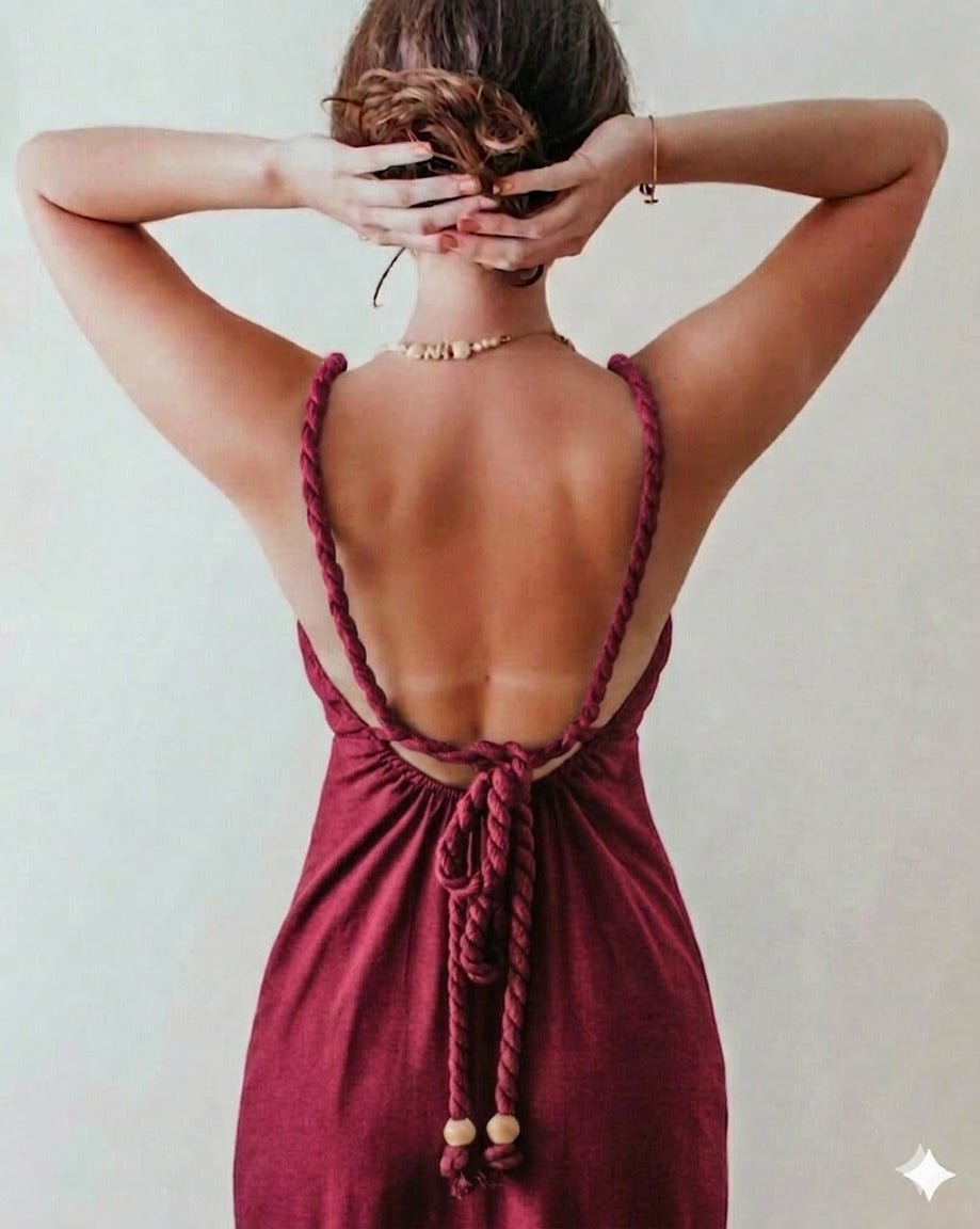 LUNA BACKLESS LINEN MAXI DRESS - DEEP PINK