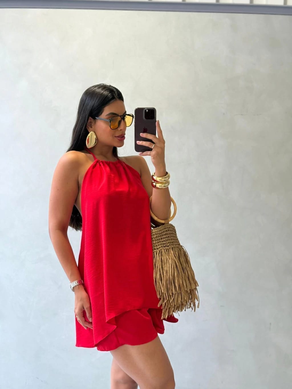 CONJUNTO LINEN TWO-PIECE SET - CHERRY RED