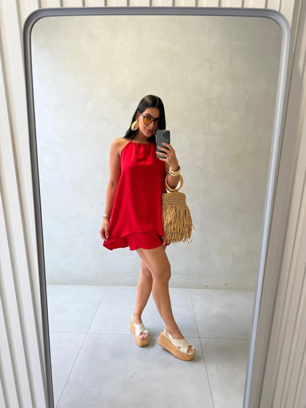 CONJUNTO LINEN TWO-PIECE SET - CHERRY RED