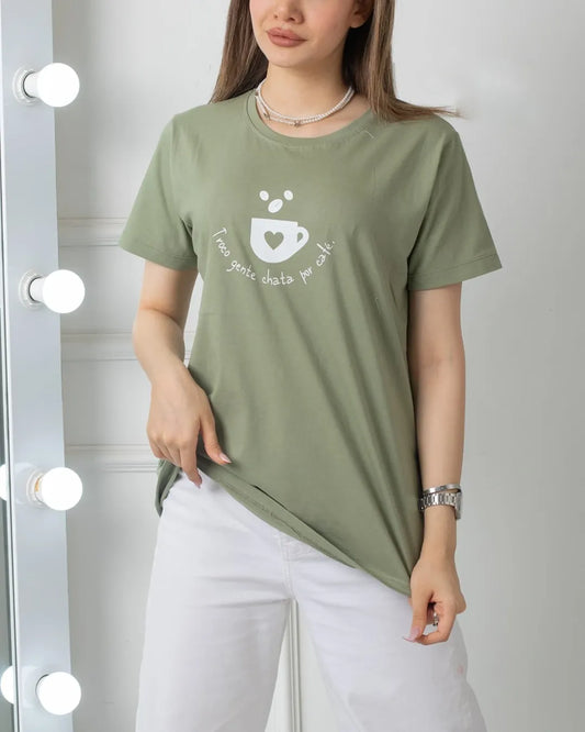 Cup Heart Printed Basic Tees