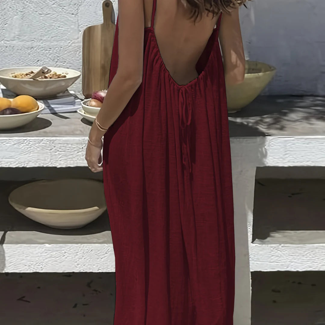 STUNNING BACKLESS MAXI DRESS - DEEP RED