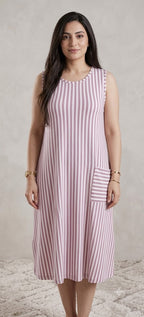 Premium Vertical Stripe Sleeveless Nighty with Pocket