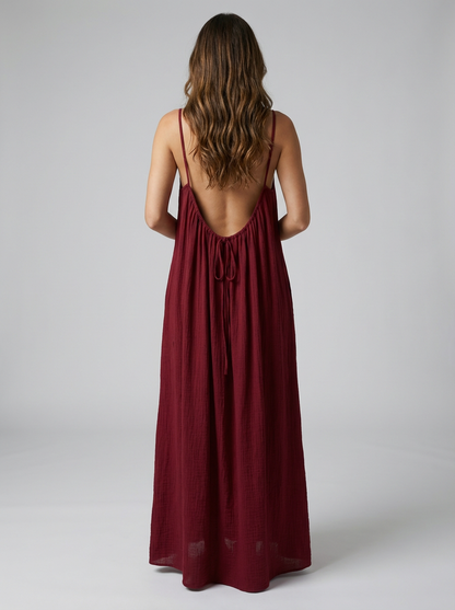STUNNING BACKLESS MAXI DRESS - DEEP RED