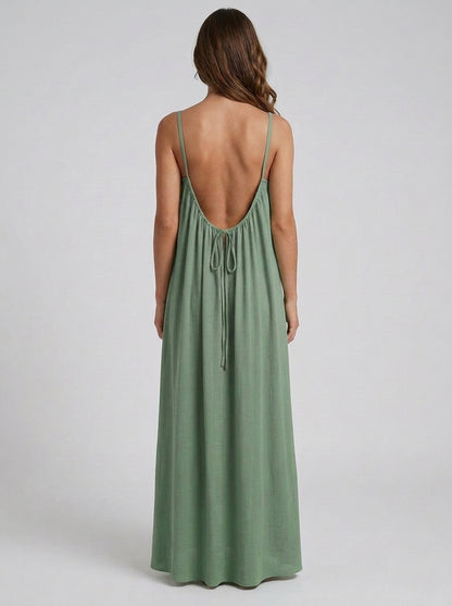 STUNNING BACKLESS MAXI DRESS - LIGHT GREEN