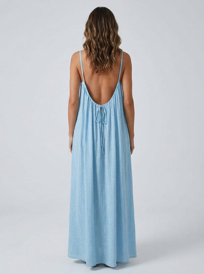 STUNNING BACKLESS MAXI DRESS - SKY BLUE