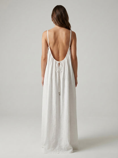 STUNNING BACKLESS MAXI DRESS -WHITE